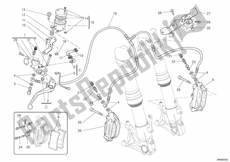 Toutes les pièces pour le Système De Freinage Avant du Ducati Hypermotard 1100 EVO USA 2011
